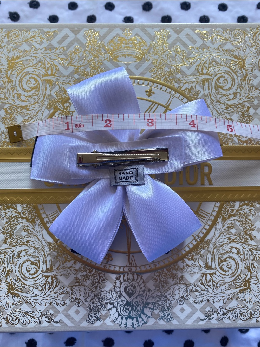 Handmade Dior Navy and White Hair Clip With Pearl Center - Picture 2 of 3